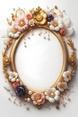 round vintage frame with flowers and pearls, gold precious stones on a white background, Trending on Artstation, {creative commons}, fanart, AIart, {Woolitize}, by Charlie Bowater, Illustration, Color Grading, Filmic, Nikon D750, Brenizer Method, Side-View, Perspective, Depth of Field, Field of View, F/2.8, Lens Flare, Tonal Colors, 8K, Full-HD, ProPhoto RGB, Perfectionism, Rim Lighting, Natural Lighting, Soft Lighting, Accent Lighting, Diffraction Grading, With Imperfections,