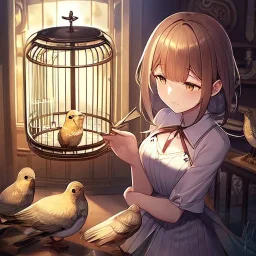 anime girl locked inside a bird cage, trying to break free