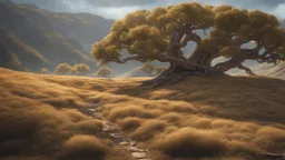 An endless steppe undulating with Hills covered in ancient oaks sparkling with magic. fantasy concept art, exquisite realism, a masterpiece, dynamic lighting, hyperdetailed, intricately detailed, deep color, Unreal Engine, volumetric lighting , Epic cinematic brilliant stunning intricate meticulously detailed dramatic atmospheric maximal,