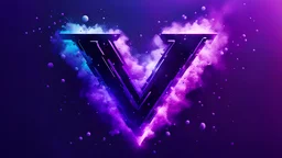 A cyberpunk logo of the letter "V". Purple. Indigo. Atmospheric. Floating dust particles. Small glitch effect.