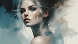 Ice goddess of love, sexy :: digital matt painting with rough paint strokes by Jeremy Mann + Carne Griffiths + Leonid Afremov, black canvas