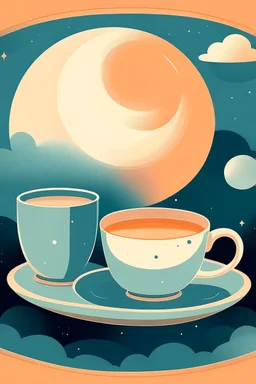 Moon and coffee retro, soft cool colors