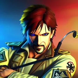 ringleader, Arthur Kulkov, front, handsome, circus, male, Yoji Shinkawa Solid Snake, Russian, lisa Frank fantasy, detailed matte painting, 8k resolution, Golden hour, interesting detailed storybook fantasy