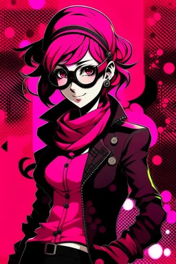 persona 5 style background and pink character