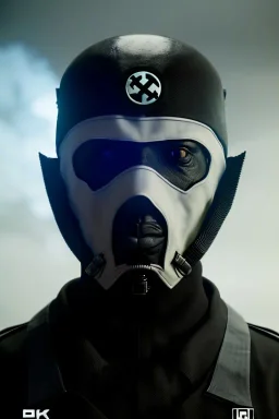 All Black nazi soldier, ghost, wearing high tech mask, white smoke, dark, rage, sorrow, high definition, ultra 8 k, volumetric lighting, blue fire, fog