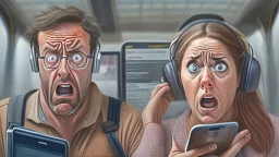 photorealistic man and woman upset on phone about being put on the NO FLY list