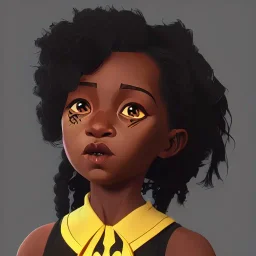 Portrait of a sweet black toddler witch girl with long black curly hair