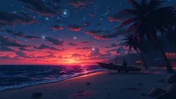 anime world war 2 background beach at night