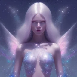 one big crystal glitter pink blue subtle galactic fairy in a galactic ambiance,glitter long blond hair down to the ground,transparent petals,blue eyes,delicate colors in the foreground, full of details, smooth，soft pink violet light atmosphere, light effect，vaporwave colorful, concept art, smooth, extremely sharp detail, finely tuned detail, ultra high definition, 8 k, unreal engine 5, ultra sharp focus