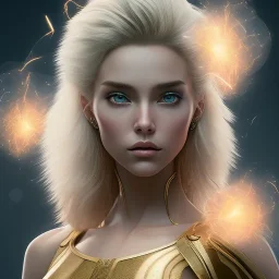 blonde pretty yoga artist, striped charged fluffy hair with sparks, labyrinth background , levitated lab equipment, 4k, Highly Detailed, Masterpiece, perfect eyes, Digital Illustration, Cinematic Lighting, Realistic, Sharp Focus, Centered, Beautifully Lit, Bioluminescent by Stanley Artgerm Lau