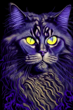 portrait of a purple maine coon cat with a third eye in its fore head by van gogh