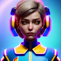 waitress cyber woman, Italian, rounded face, blue short hair, purpurin, striped shirt, vibrant color, highly detailed, art stations, concept art, smooth, unreal engine 5, god rays, ray tracing, RTX, lumen lighting, ultra detail, volumetric lighting, 3d, finely drawn, high definition, high resolution.