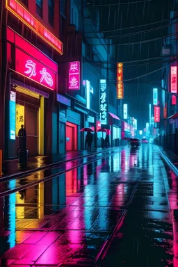 neon street in rain