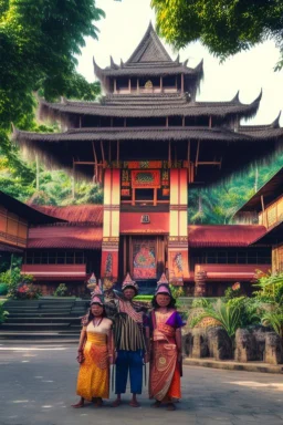 Fantasy place of Happy Torajan people in front of Tongkonan house celebrating something