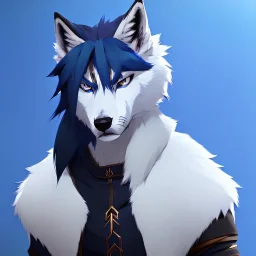 wolf furry blue hair digital art anime style male white fur anthropomorph