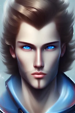 trés beau visage, homme , yeux bleus,long cheveux