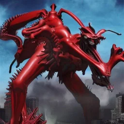 hybrid of Mass Production Evangelion and Godzilla and xenomorph