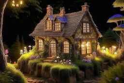 A special evening with a little cottage where the light twinkles and a fairy rests