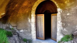 arched doorway into the side of the mountain