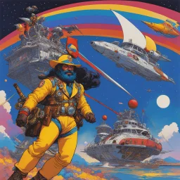(in the style of Orion, by Masamune Shirow) Hooray for captain Spaulding the African explorer Hooray hooray hooray Ernst and peter max