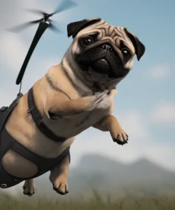 pug dog flying an helicopter