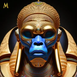 black male African Egyptian alien, cracks in the voodoo head, wicked, eyes, crown, Elephant, 8k, finely detailed, photo realistic, tiger turquoise skull head gold dragon space alien snow skeleton gold gorilla silver crown silver eyes