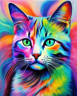 Cat in pastel Picasso psychedelic painting color art