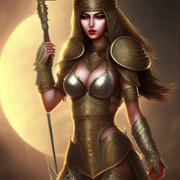 arab female warrior sexy big cleavage dark eyes ornate metal armour silks