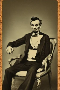 Abraham Lincoln, cleanshaven sitting in a chair in a log cabin holding a top hat background vintage photography, beautiful, Tumblr aesthetic, retro vintage style, HD photography, hyperrealism