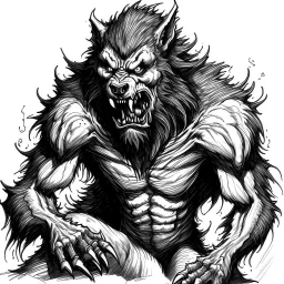 A black and white drawing, a werewolf A DRAW