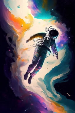 Paint a human spirit drifting through outer space.