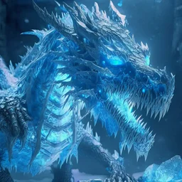 Giant horrific zombie dragon made of bones and ice, covered with glowing blue slime, photorealistic, unreal engine 5, masterpiece, trending on artstation