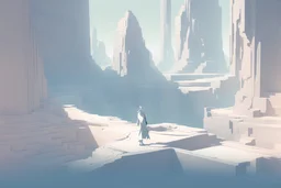 manifold garden; monument valley; two people walking sideways on a wall dressed in white