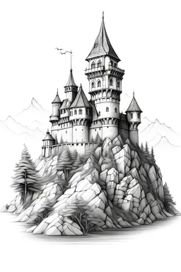 I need a realistic castle on the hill outline no shadow