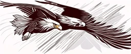 flying eagle diving to the bottom right trailing graphic lines and lost feathers, vector