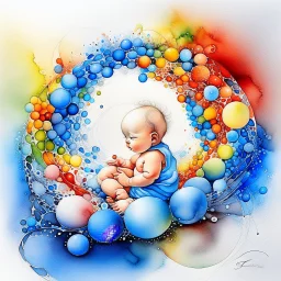 Inspiration from Nomeradona On Playground Life begins. Quantum Serenity: A watercolor depiction of the conception of a baby, illustrating the interplay of microscopic quantum particles and DNA at the molecular level, embodying calmness in action.”