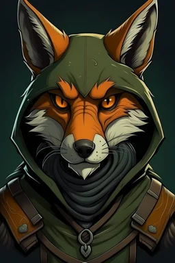 mysterius hunter with fox's mask like realistic style front view