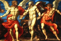 God fighting Lucifer by Michaelangelo