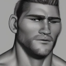 Buff dude with chiseled cheeks, black and white portait, gigachad