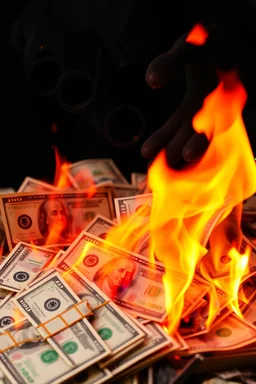 A lot of 100 dollars bills are burning