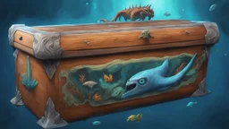 subnautica below zero, casket with a creatures drawn on it, from subnautica, realistic