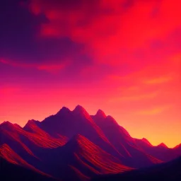 red evening sky over the mountain