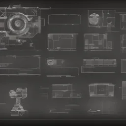 components of the camera laid out flat. poster graphics. high detailed. ink and acrylic.