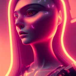 A beautiful portrait of a cute cyberpunk woman facing camera orange color scheme, high key lighting, volumetric light high details with white stripes and feathers unreal 5, octane render, cinema4d, dynamic lighting, dramatic lighting, 4k, redshift render, highly detailed, hyper realistic