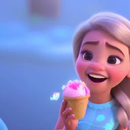 cute, adorable, smileing girl eating ice cream, candies flying all around her, Pixar, disney, cinema lighting, gaming, 8k, magic, love --q 1 --v 4