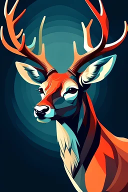 Choose two contrasting colors. Design a deer, half body, using vector graphics ,creating depth, shadows, and highlights.