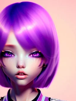 kawaii girl, purple hair, cute, semirealistic