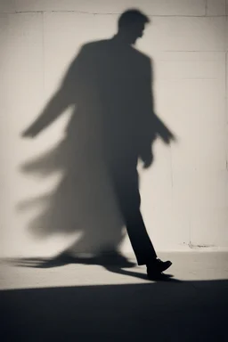 a distressing image of a person walking, shadow trailing them, but the shadow is psychotic