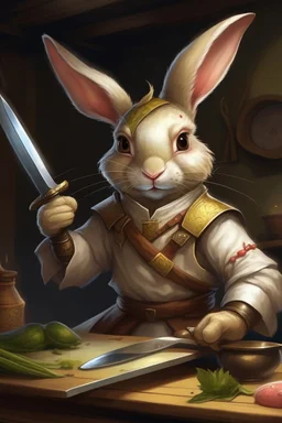 holy bunny with cooking knife dnd realism art adventurer