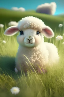 Stable diffusion, cute, fluffy, baby lamb in the grass, kawaii style, high resolution, 4k